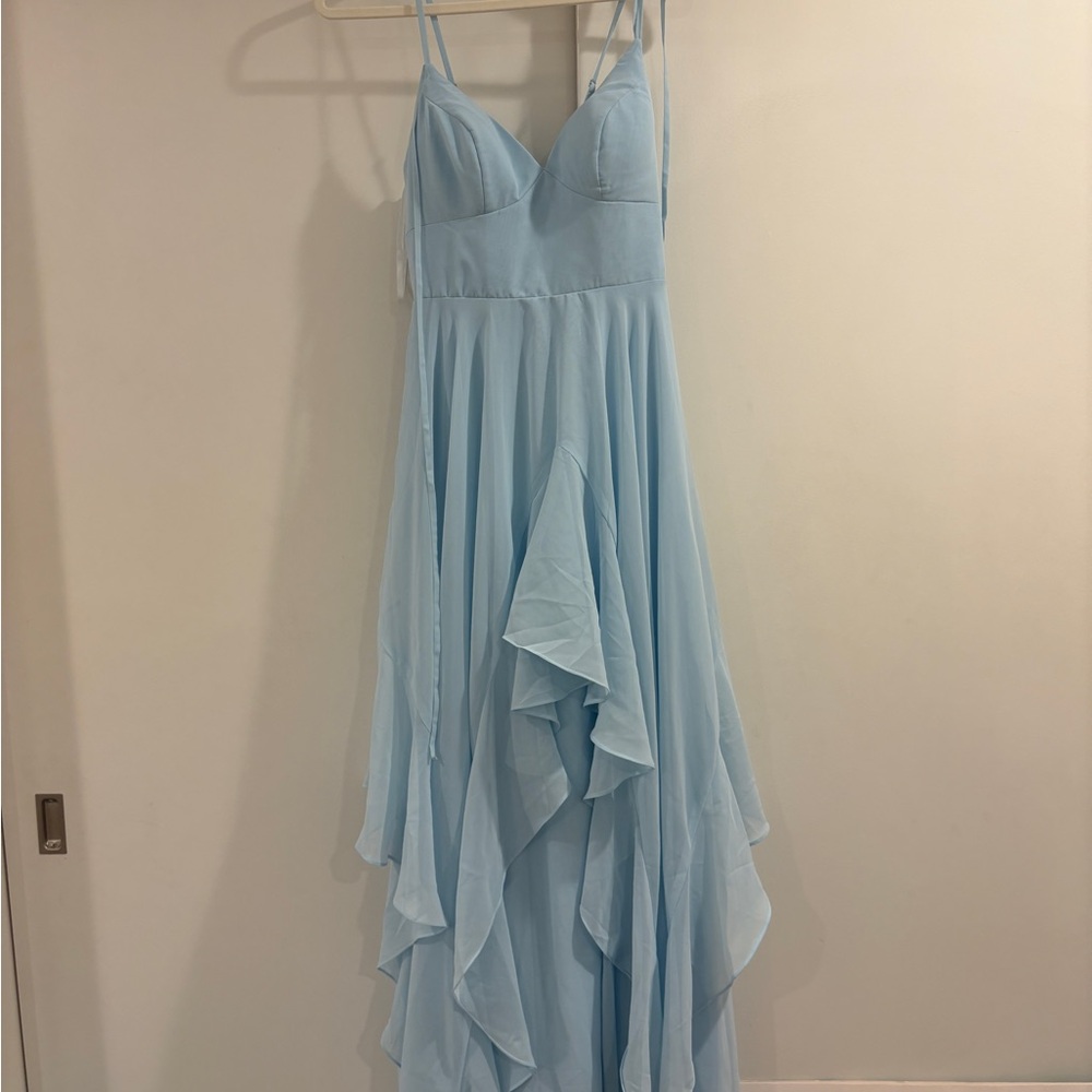 A Line Spaghetti Straps Chiffon Long Prom Dress with Ruffles